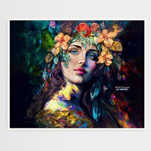 16x20‎ Lovely Woman Floral Wall Art Watercolor Oil Painting Poster